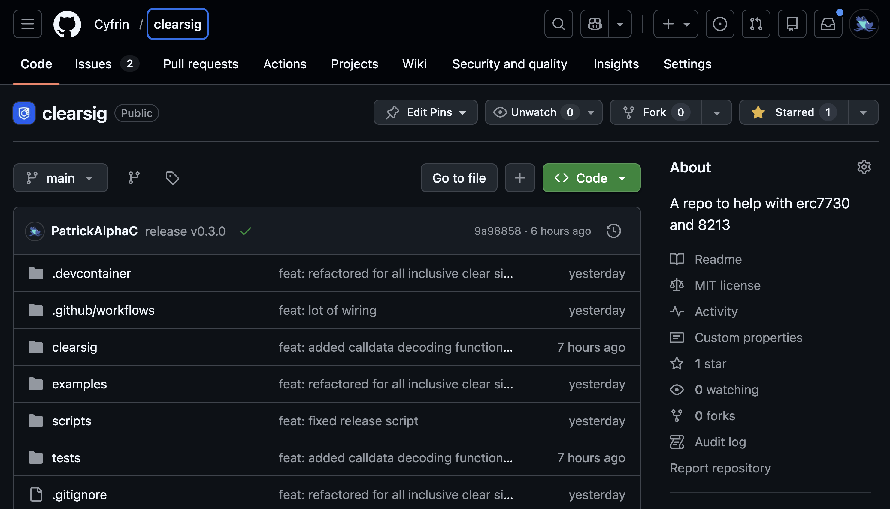 clearsig on GitHub